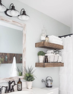 Wooden bathroom shelves