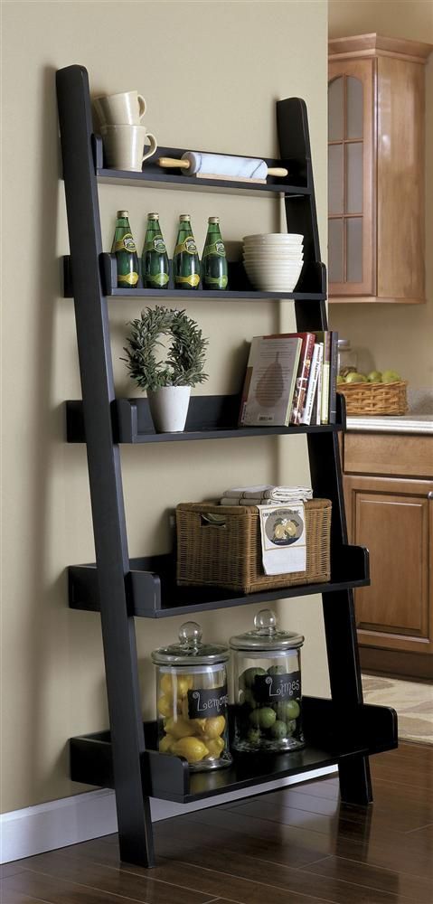 Black Ladder Shelf Monochrome, Farmhouse Ladder Bookcase Design Ideas